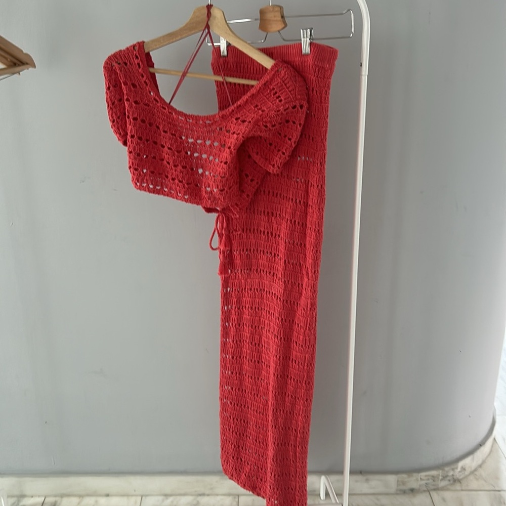 L*Space Coral Crochet Swim Set - Beach Vacation Dress - Picture 4 of 12